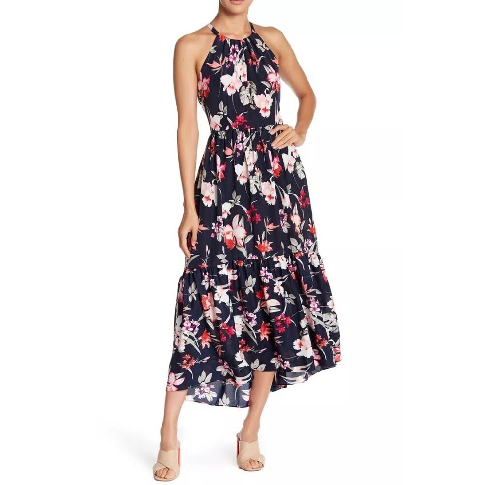 Eliza J Floral on Navy & Pink High Low Maxi Dress Women's Size XXL